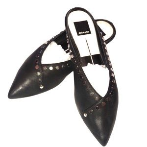 SALE!DOLCE VITA BLACK LEATHER SILVER STUDDED SLIDE